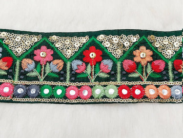 Floral Embroidered Velvet Trim Indian Sari Border, Sequin Trimming, Sequinned Lace